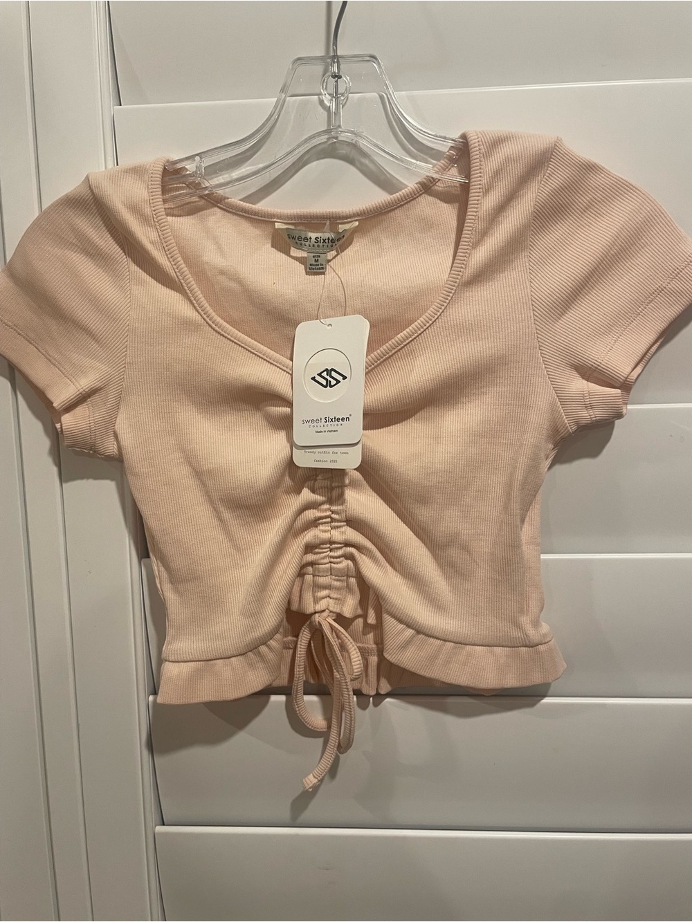 Blush Ribbed Drawstring Crop Top